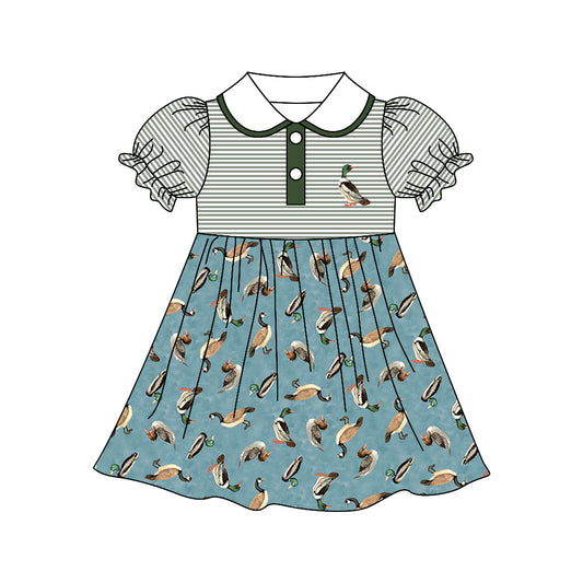 preorder GSD0523 Hunting mallard blue striped doll collar girls dress