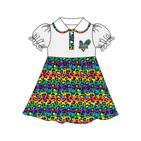 preorder GSD0524 Mini heart colorful leopard doll collar girls dress