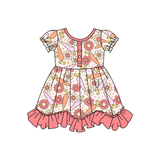 preorder GSD0525 Flowers carrot pink short sleeve girls dress