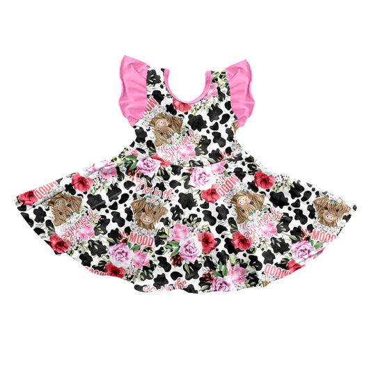 preorder GSD0528 Highland cow flowers cow print flutter sleeve girls dress