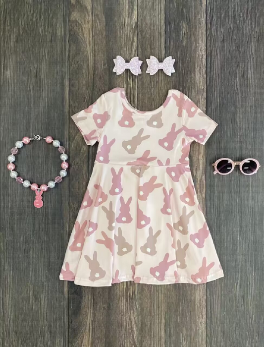 preorder GSD0534 Easter rabbit pink short sleeve girls dress