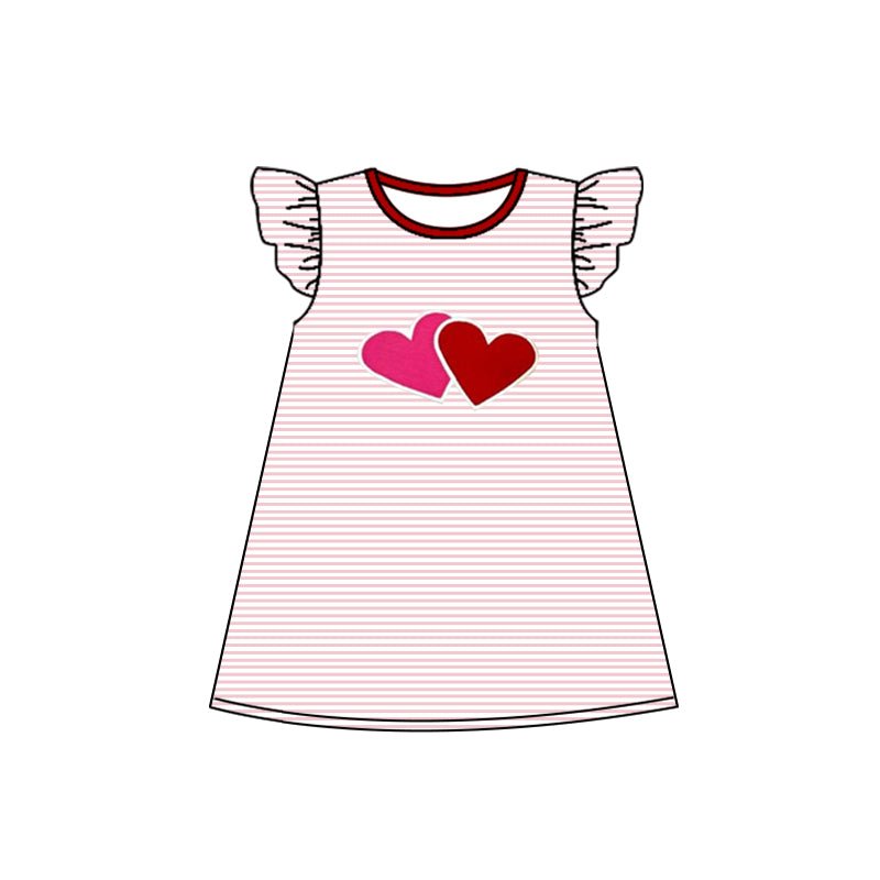 preorder GSD0541 Valentine’s Day heart flutter sleeve pink striped girls dress