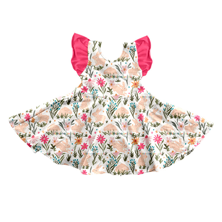 preorder GSD0543 Easter rabbit bunny flowers pink flutter sleeve girls dress