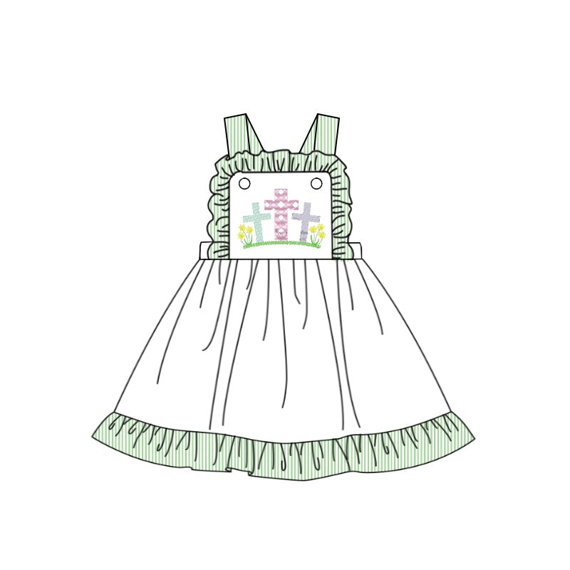 preorder GSD0548 Easter cross green sleeveless girls dress