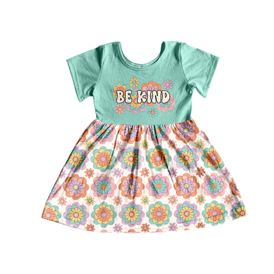 preorder GSD0549 Be kind colorful flowers green short sleeve girls dress