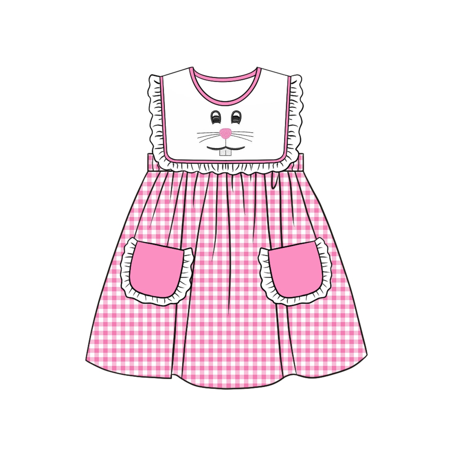 preorder GSD0554 Easter rabbit pink checkered pockets sleeveless girls dress