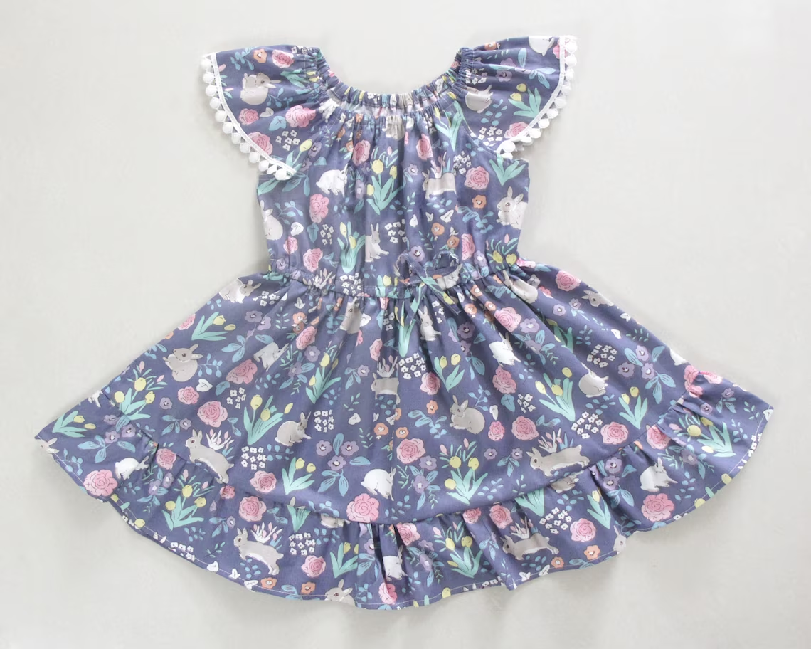 preorder GSD0563 Easter cute rabbit flowers purple girls dress