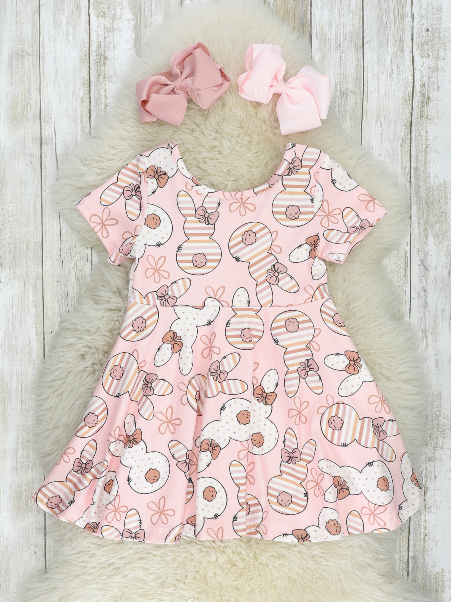 preorder GSD0570 Easter rabbit pink short sleeve girls dress