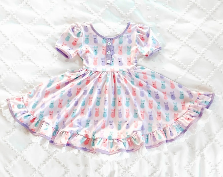 preorder GSD0583 Easter rabbit pink short sleeve girls dress