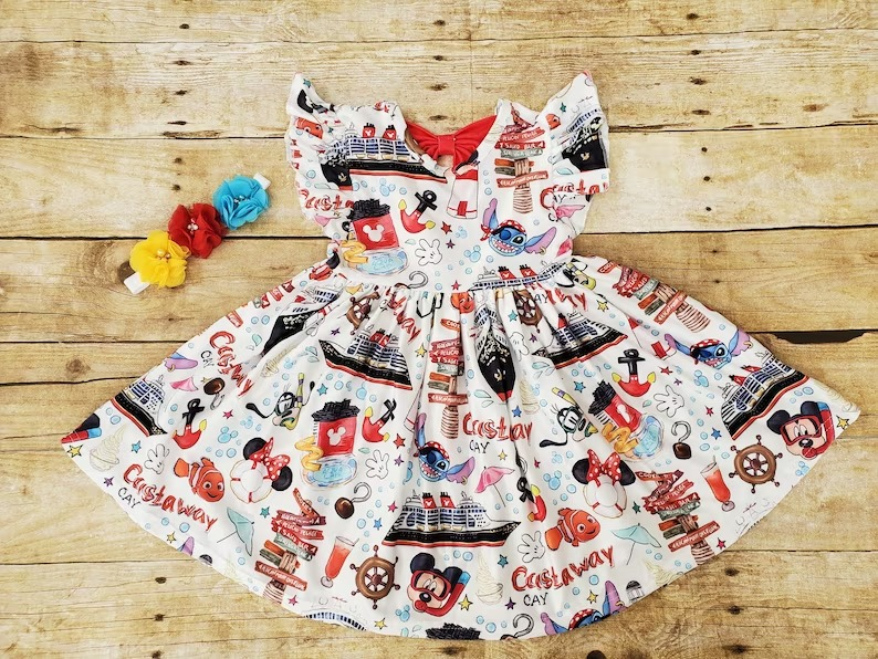 preorder GSD0595 Cartoon boat fish flutter sleeve girls dress