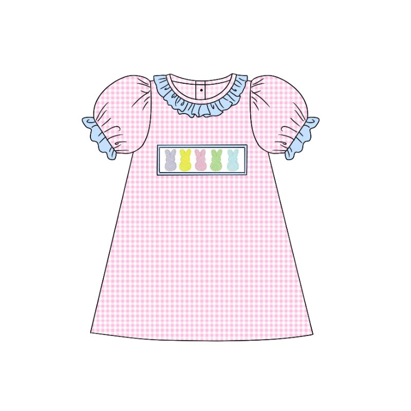 preorder GSD0596 Easter rabbit pink checkered short sleeve girls dress