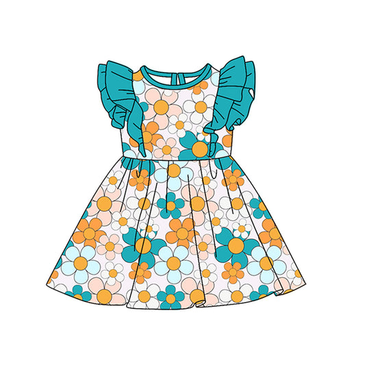 preorder GSD0598 Flowers blue flutter sleeve girls dress