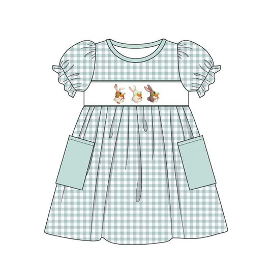 preorder GSD0620 Easter carrot rabbit green checkered pockets short sleeve girls dress