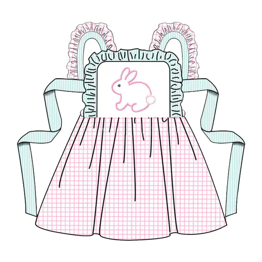 preorder GSD0634 Easter Rabbit Sleeveless Pink Checkered Girls Dress