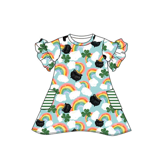 preorder GSD0661 Saint Patrick Rainbow Pocket Short Sleeve Girls Dress