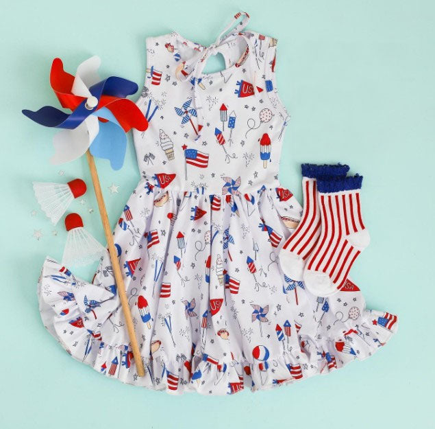 preorder GSD0665 July 4th Flag Sleeveless Girls Dress