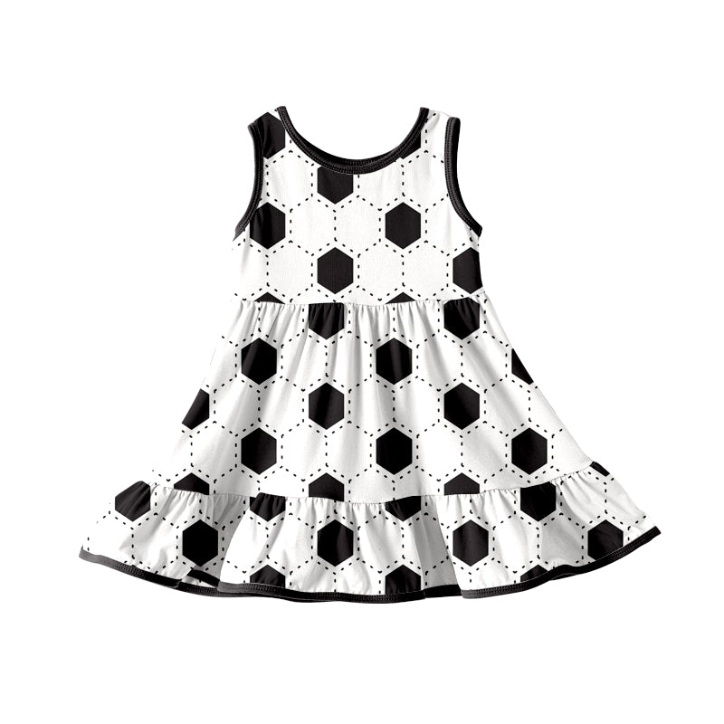 preorder GSD0678 Soccer Black White Sleeveless Girls Dress