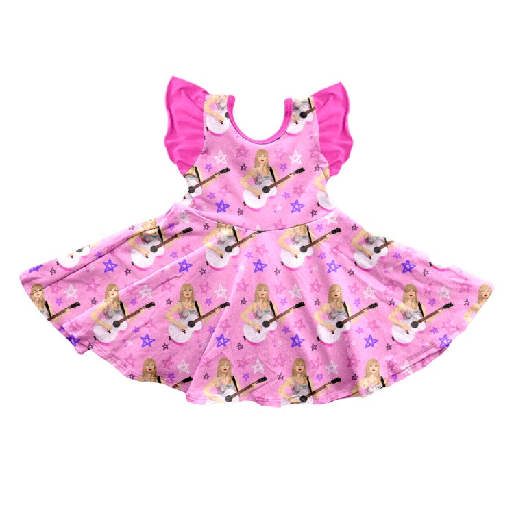 preorder GSD0687 Valentine's Day Country Sweet Singer Hot Pink Flutter Sleeve Girls Dress