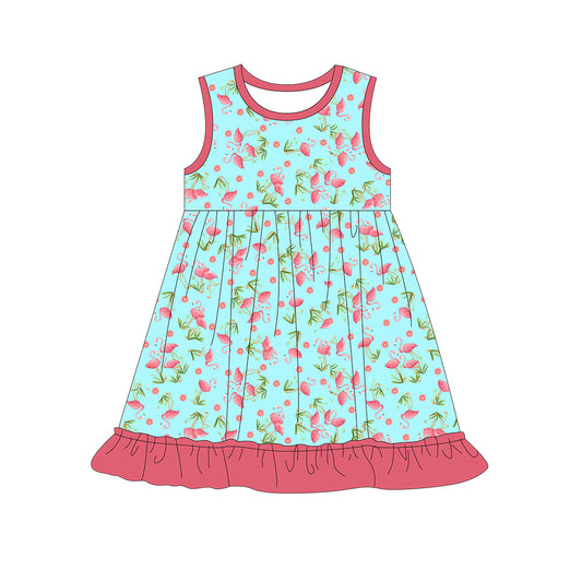 preorder GSD0692 Baby Girl Flamingo Pink Sleeveless Girls Dress Kids Summer Clothes