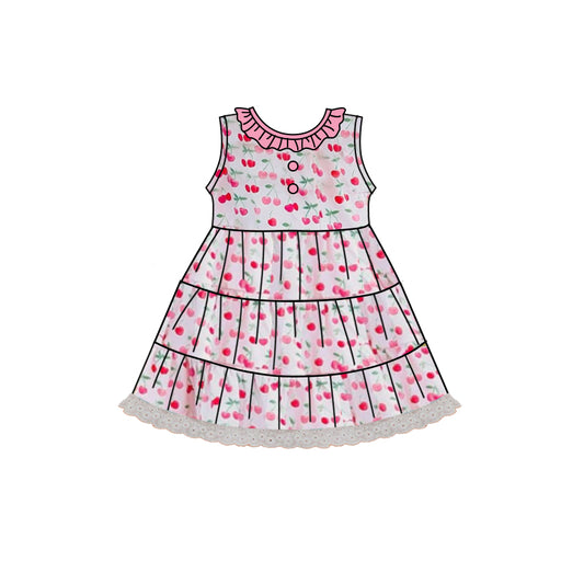 preorder GSD0694 Baby Girl Clothes Red Cherry Sleeveless Girls Dress Kids Summer Clothes