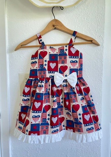 preorder GSD0709 Heart Red Striped Star Sleeveless Girls Dress Kids July 4th Clothes