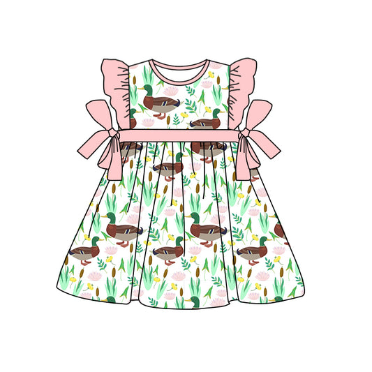 preorder GSD0713 Mallard Red Ruffles Flutter Sleeve Girls Dress