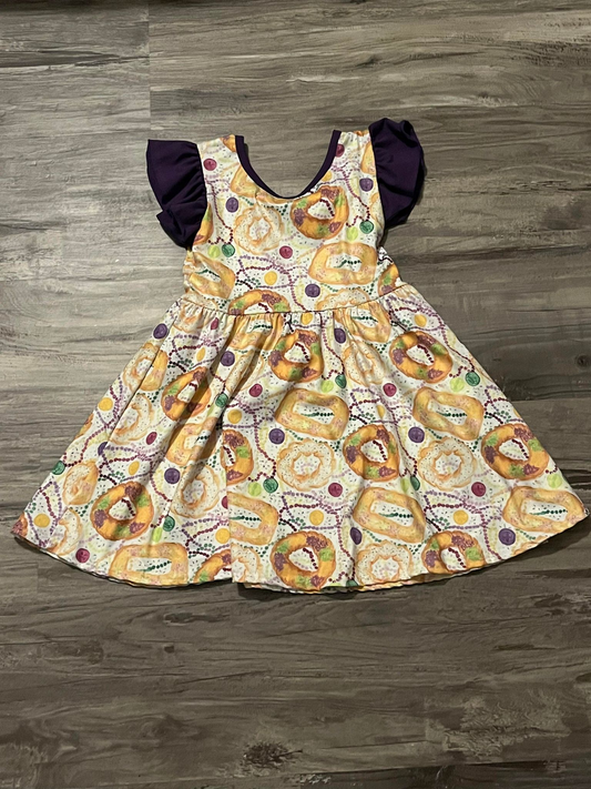 preorder GSD0715 Colorful Donut Black Flutter Sleeve Girls Dress
