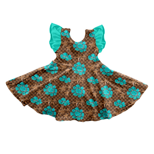 preorder GSD0718 Western Germ Brown Checkered Flutter Sleeve Girls Dress