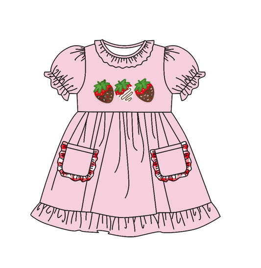 preorder GSD0730 Strawberry Pink Pocket Short Sleeve Girls Dress
