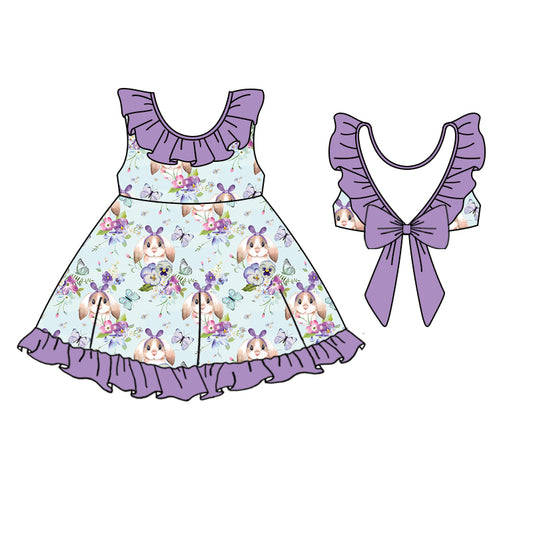 preorder GSD0742 Rabbit Butterfly Ruffles Purple Girls Dress