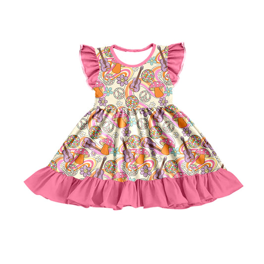 preorder GSD0760 Mushroom Flowers Guitar Pink Flutter Sleeve Girls Dress