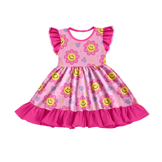 preorder GSD0765 Smile Flowers Heart Pink Flutter Sleeve Girls Dress