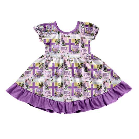 preorder GSD0766 Easter Rise Cross Purple Short Sleeve Girls Dress