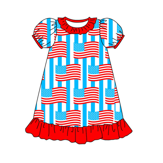 preorder GSD0819 July 4th Red Blue Short Sleeve Girls Dress