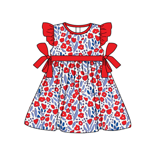 preorder GSD0825 Red Flowers Flutter Sleeve Girls Summer Dress