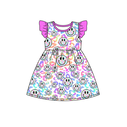 preorder GSD0833 Colorful leopard smile hot pink flutter sleeve girls dress