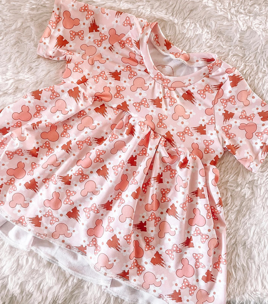 preorder GSD0837 Cartoon pink short sleeve girls dress