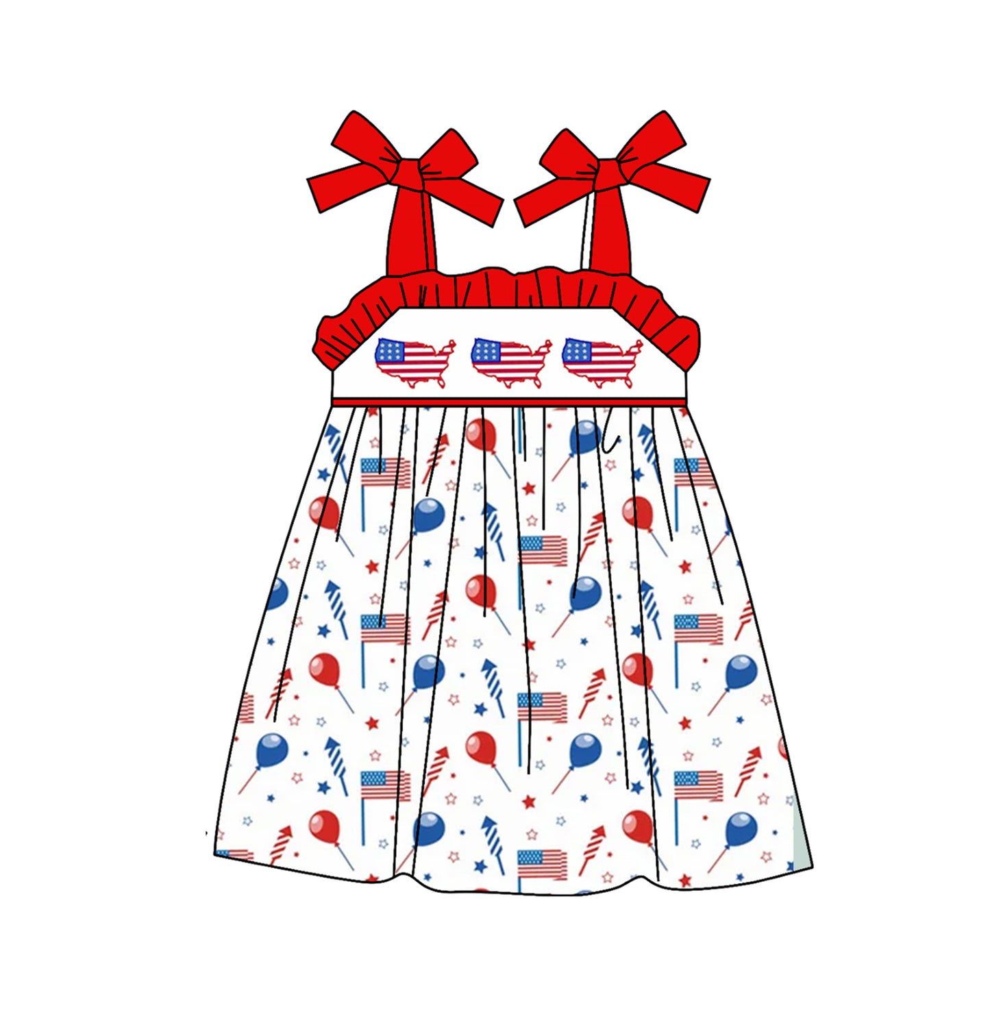 preorder GSD0857 July 4th flag balloon red sleeveless girls dress