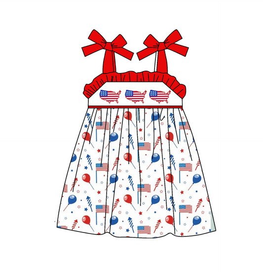 preorder GSD0857 July 4th flag balloon red sleeveless girls dress