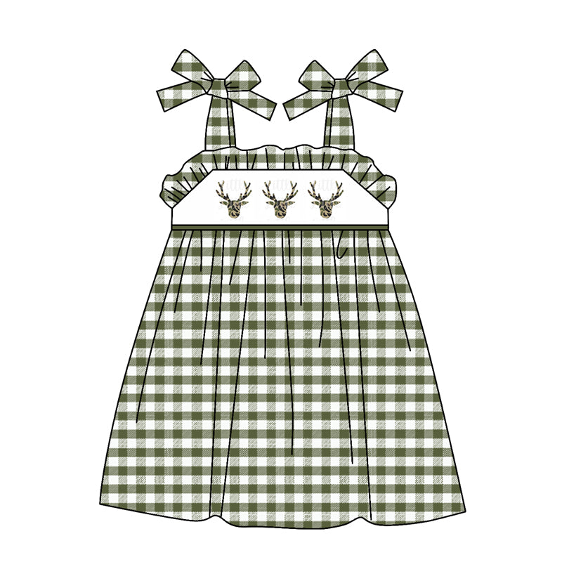 preorder GSD0902 Camo deer green checkered sleeveless girls dress