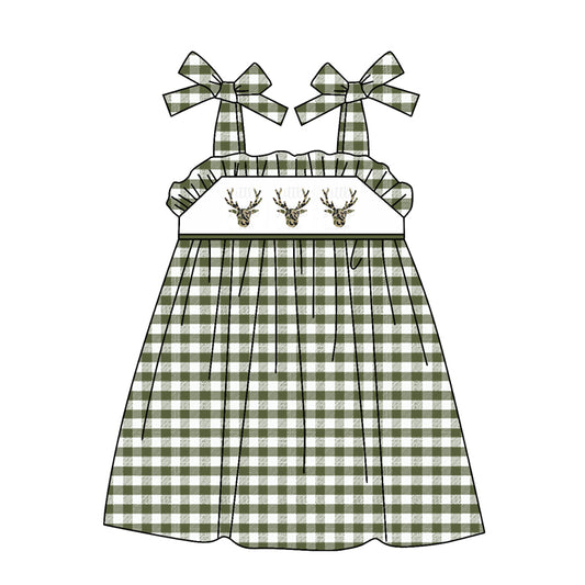 preorder GSD0902 Camo deer green checkered sleeveless girls dress