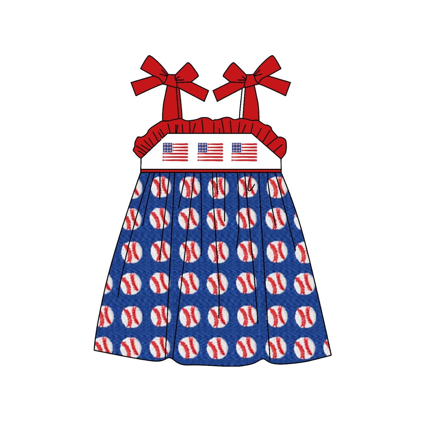 preorder GSD0917 July 4th flag blue baseball girls dress