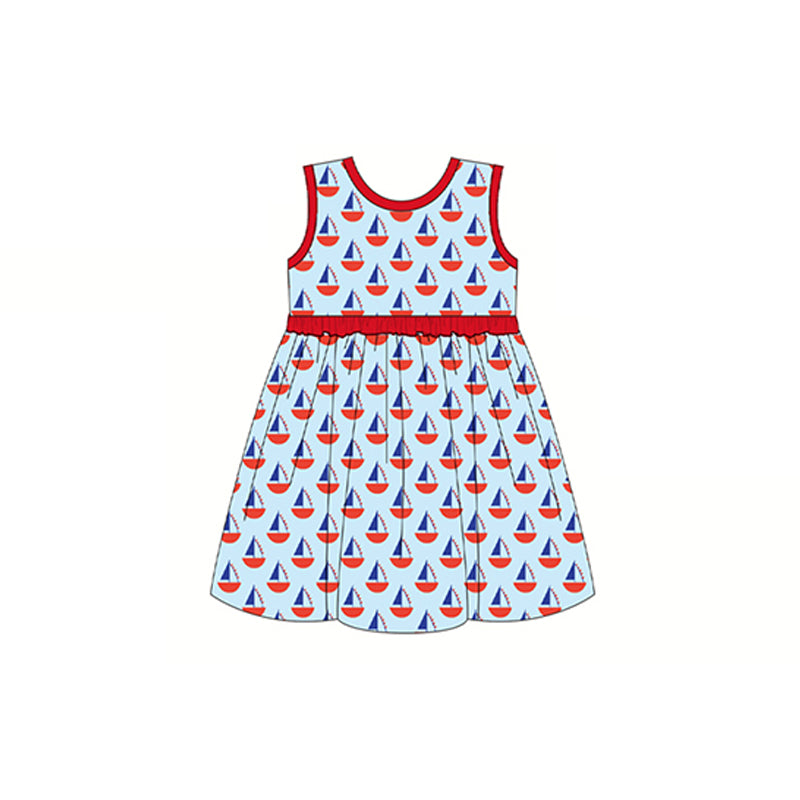 preorder GSD0928 Red sailboat blue sleeveless girls dress