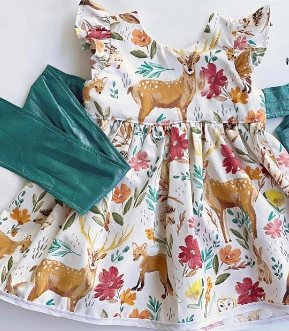 preorder GSD0931 Sila deer flowers flutter sleeve girls dress
