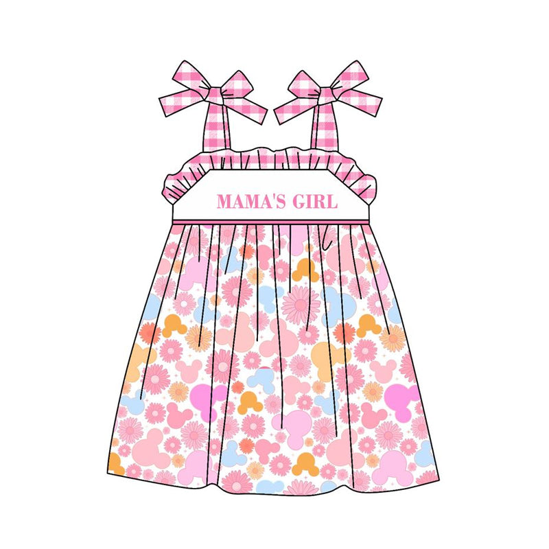 preorder GSD0954 mama's girl flowers M hot pink checkered lace-up girls dress