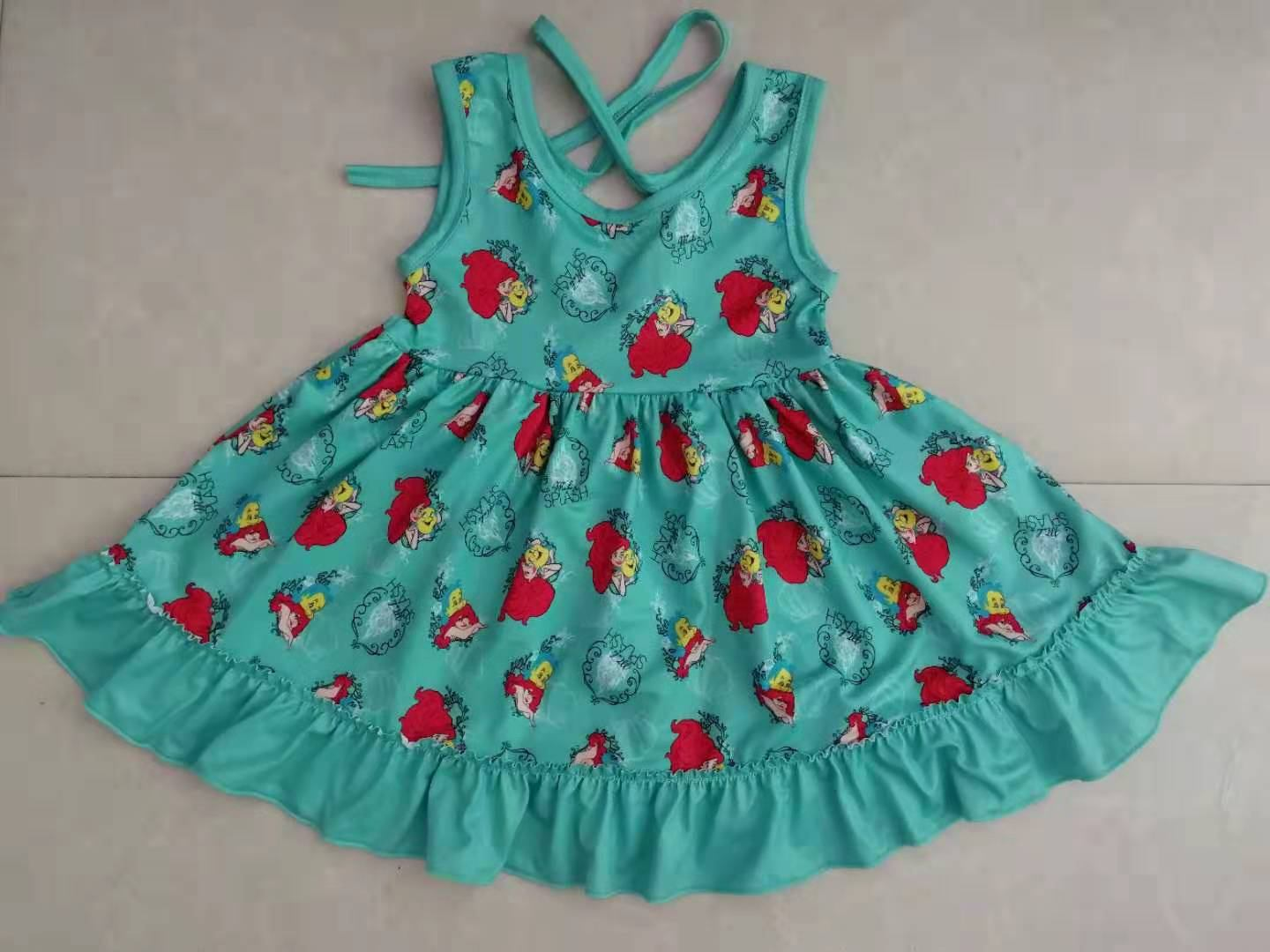 preorder GSD0957 cartoon fish green sleeveless girls dress