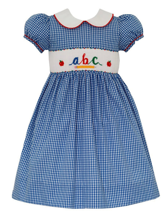 preorder GSD0966 back to school abc apple pen blue checkered short sleeve girls dress