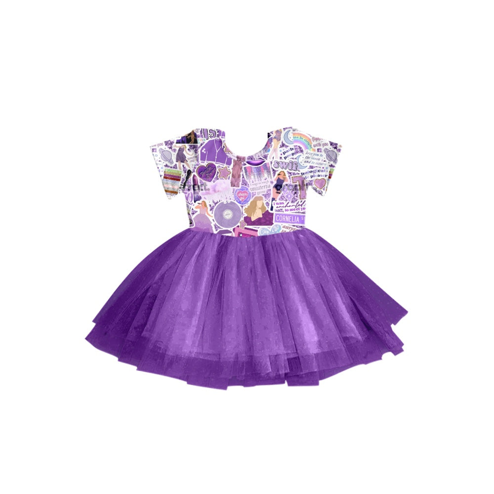 preorder GSD0982 country singer purple short sleeve girls dress