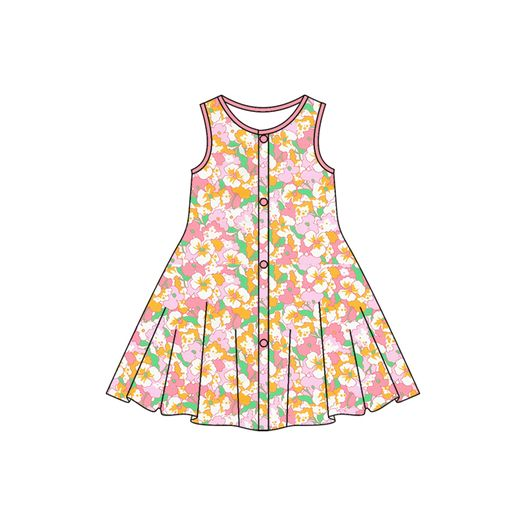 preorder GSD1003 multi colorful flowers pink sleeveless girls dress