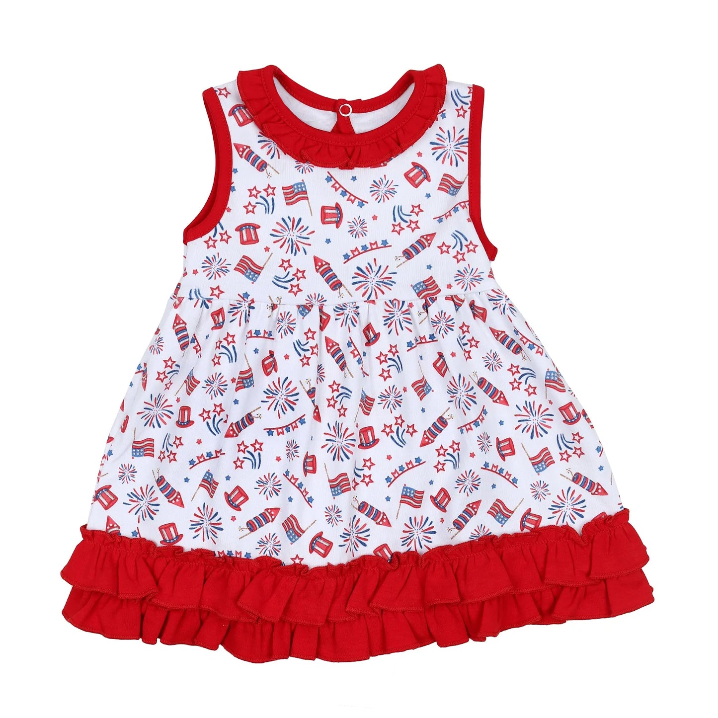 preorder GSD1007 July 4th flag hat fireworks red sleeveless girls dress